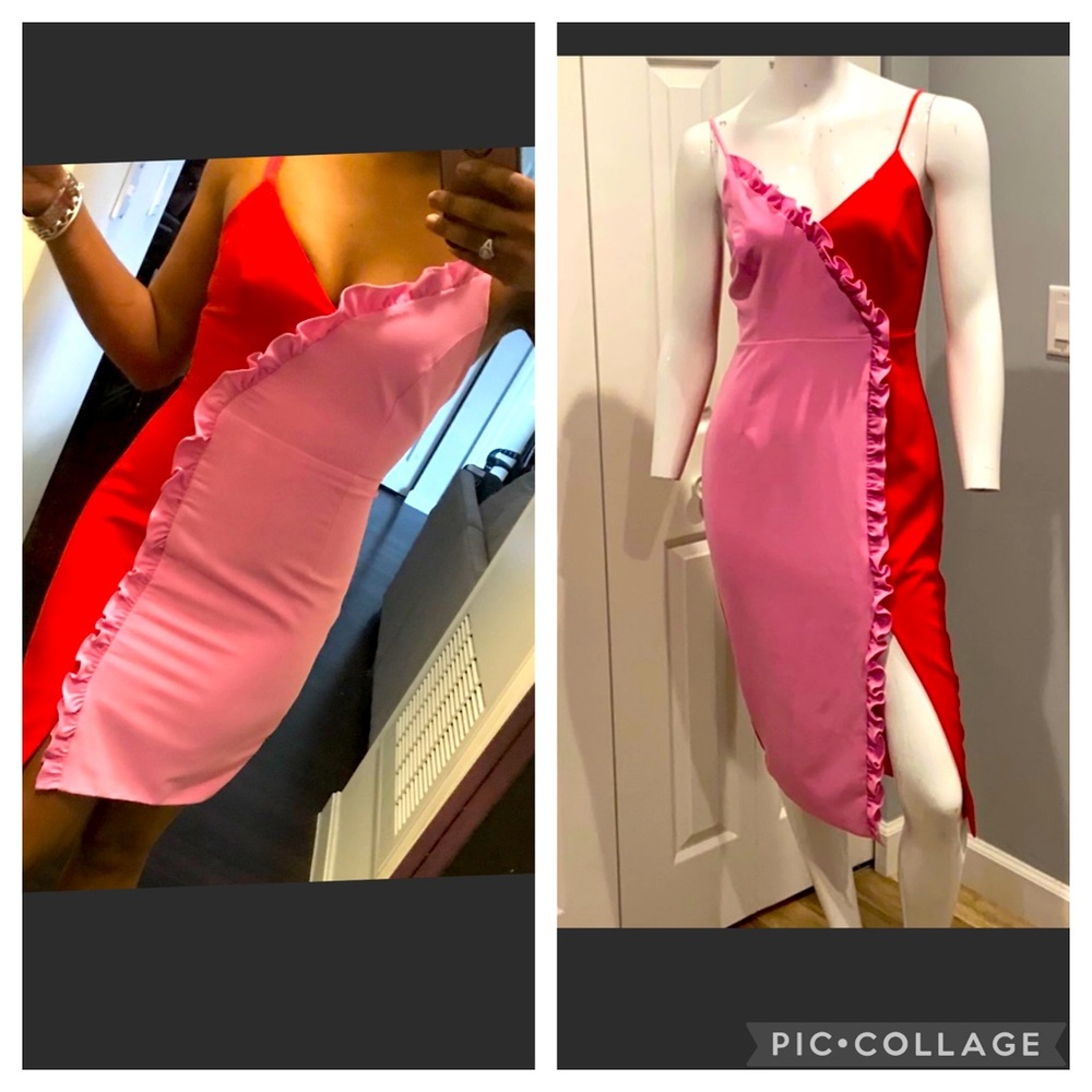 Nordstrom Bardot pink and red colorblock dress